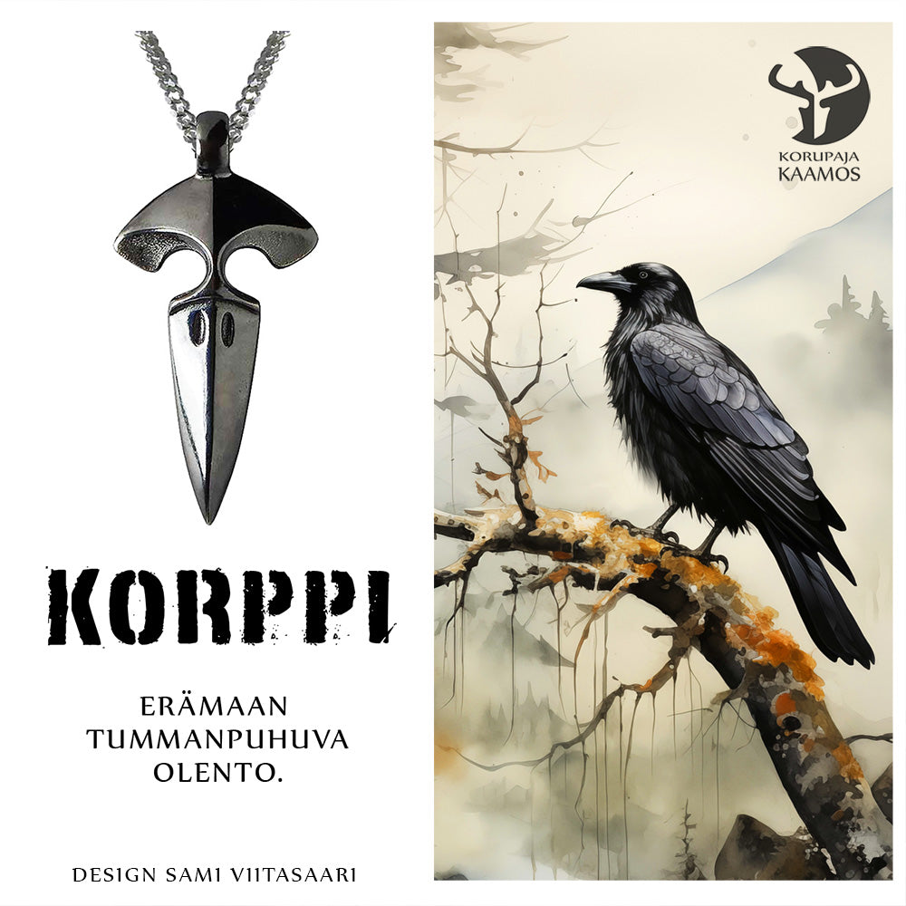 Korppi kaulakoru, hopea