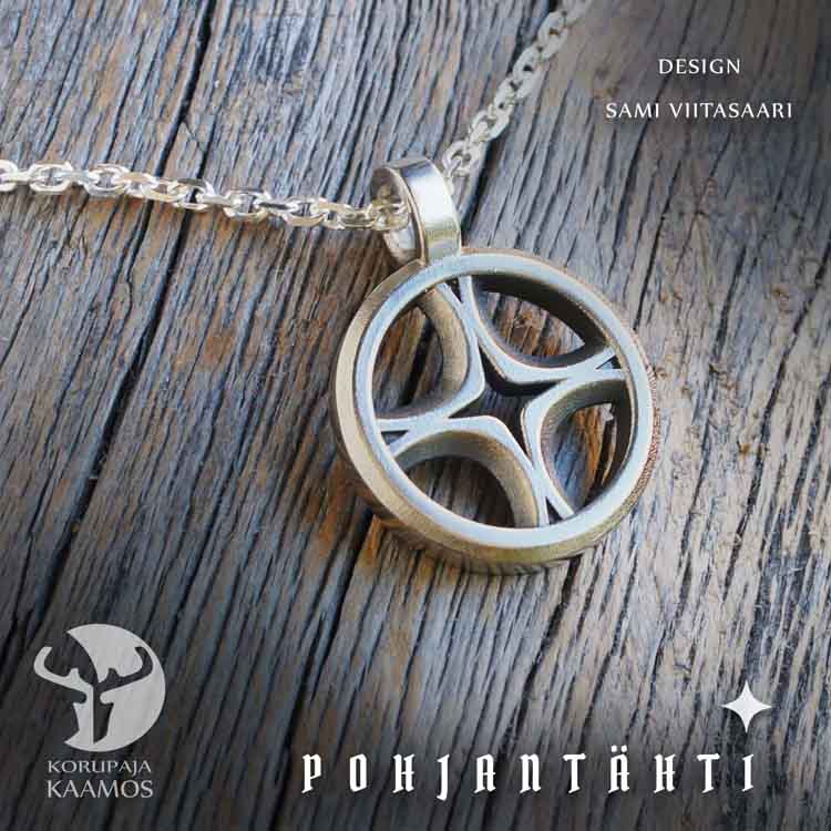 Pohjantähti-koru, hopeinen risti-riipus. Rippiristi, hopeaa.