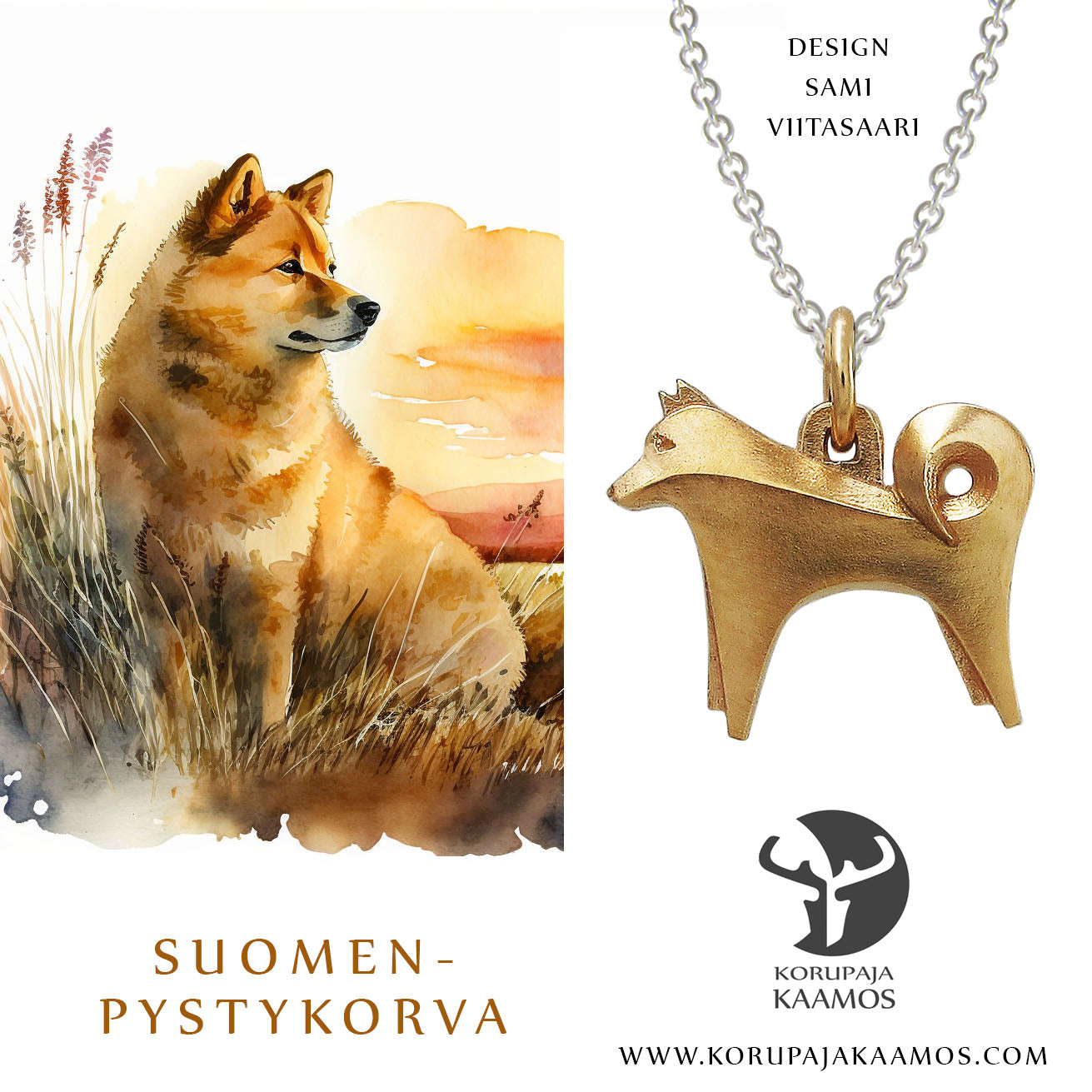 Suomenpystykorva-koru, kullattu hopea