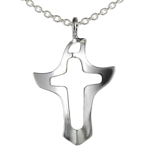 Risti kaulakoru kyyhky. Hopeinen rippiristi