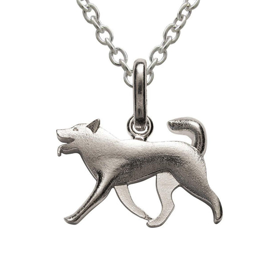 Husky koru, hopeinen kaulakoru. Riipuksen valmistaja Korupaja Kaamos, Rovaniemi