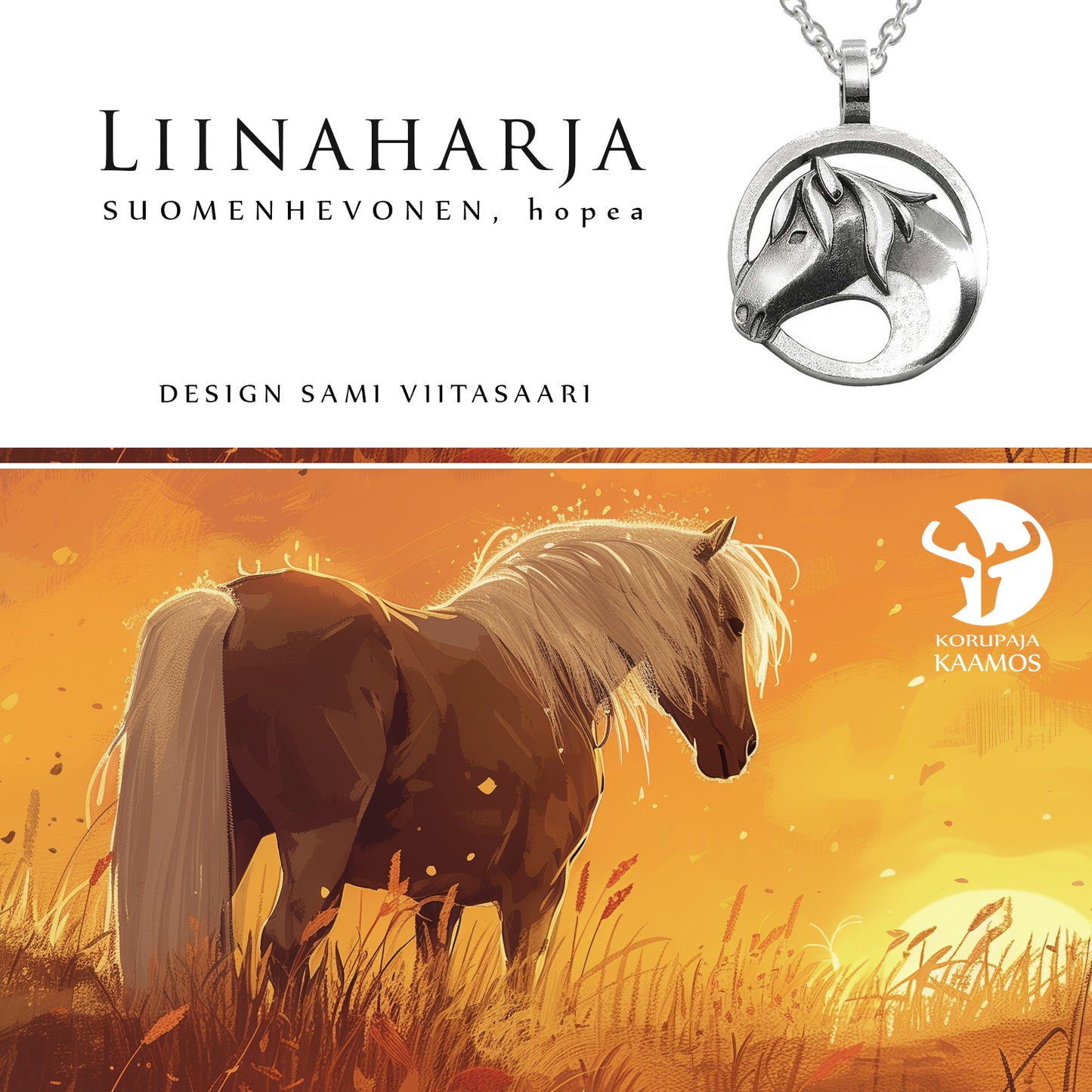 Hevoskoru Liinaharja, Suomenhevonen kaulakoru, hopeaa 